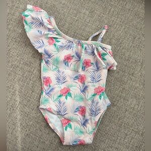 Janie and Jack Pink Floral One Shoulder Swimsuit